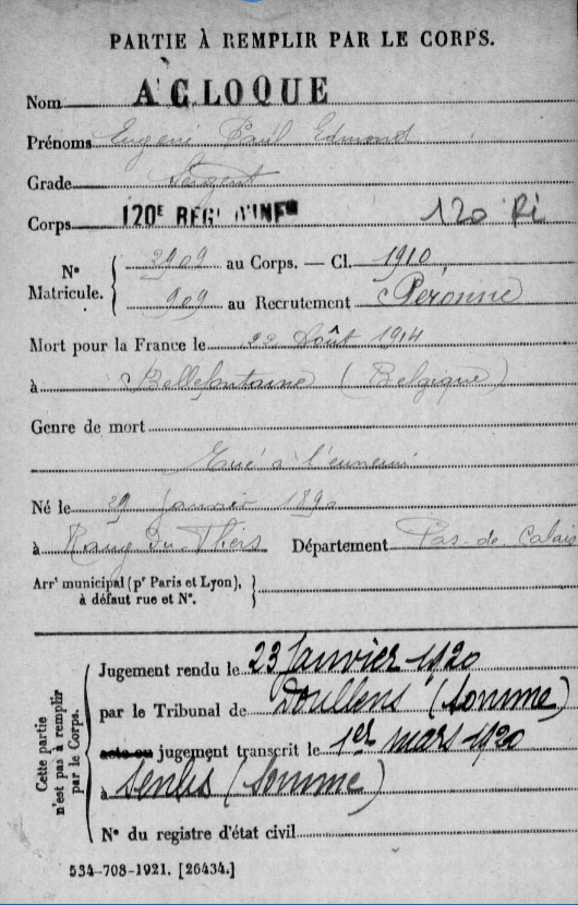 ACLOQUE Eugène (Senlis-le-Sec)