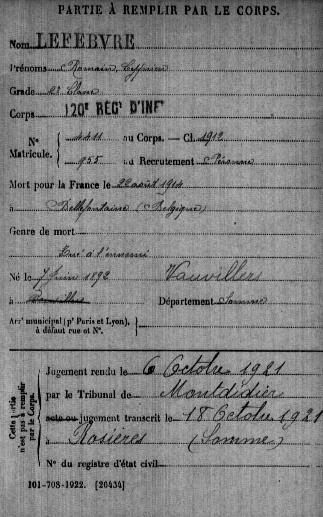 LEFEBVRE ou LEFEVRE Memoire des hommes