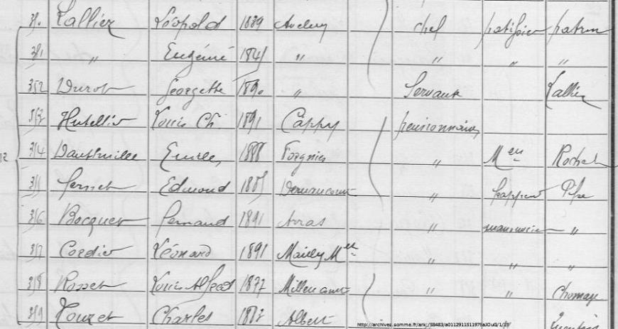 recensement 1911 Albert Huttelier