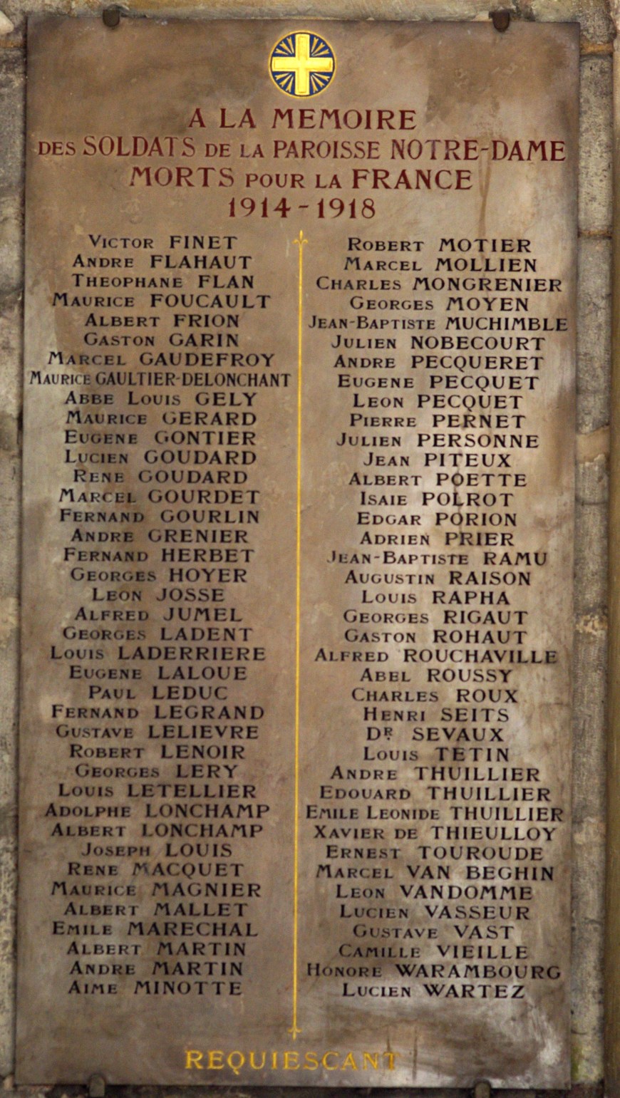 Plaque Cathédrale d'Amiens (Paul LEDUC 120e RI)