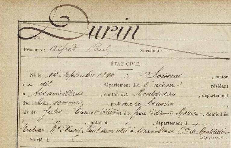 durin registre matricule